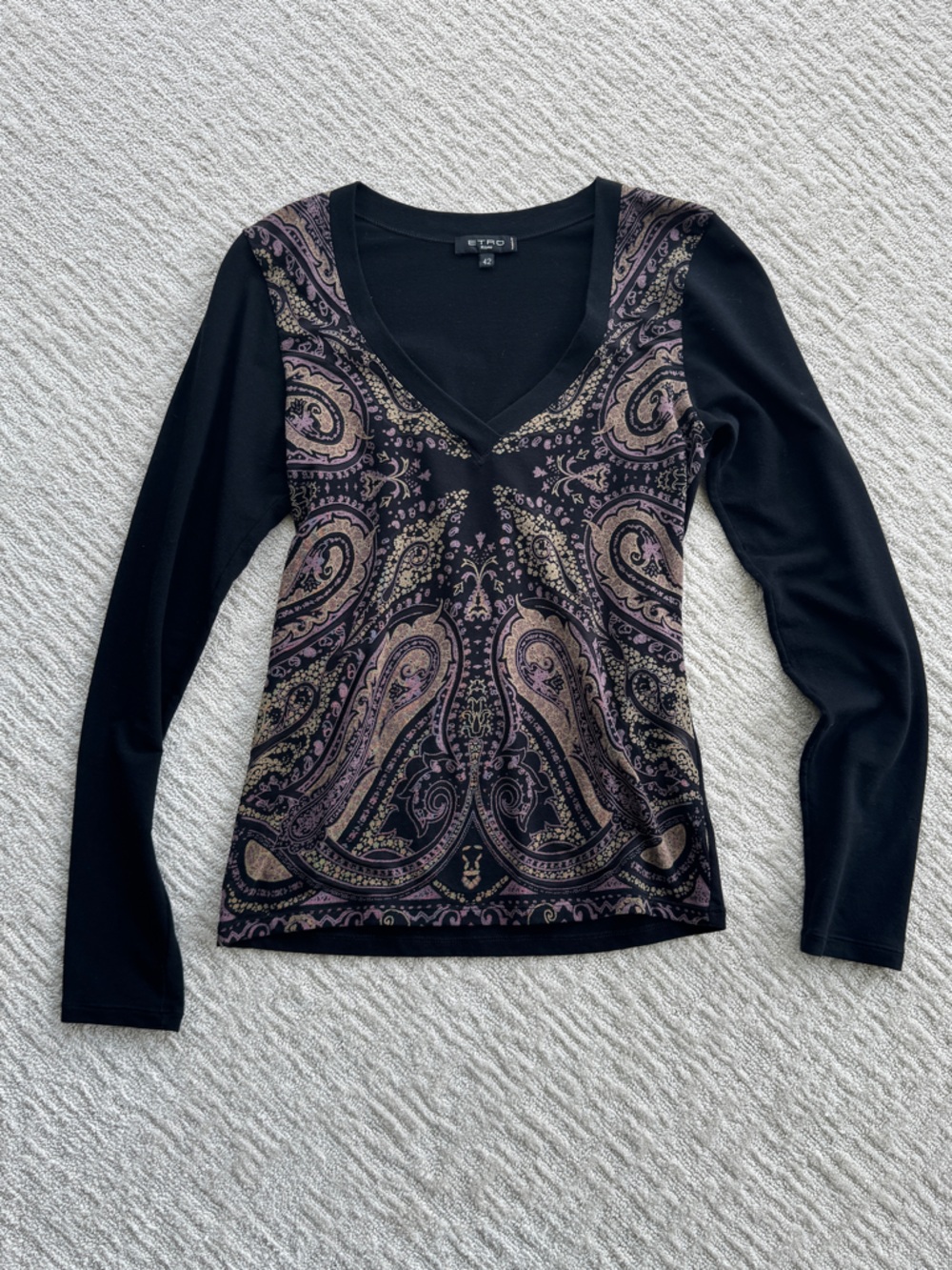 Etro Milano Burnout Long Sleeve V-neck Top